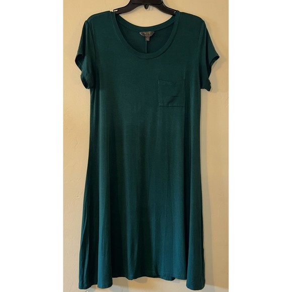 MIX By 41 HAWTHORN Large Dress DARK GREEN Jersey Knit SWING Pocket Short Sleeve - Picture 1 of 8